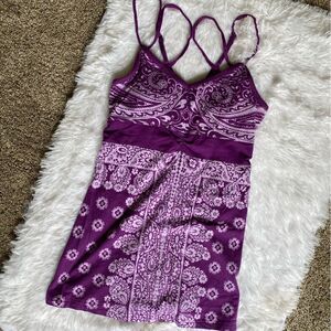Athleta Majestic Paisley Tunic Tank Top Women’s Size Small Purple White Strappy